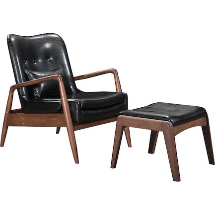 Mavis Lounge Chair and Ottoman - Black
