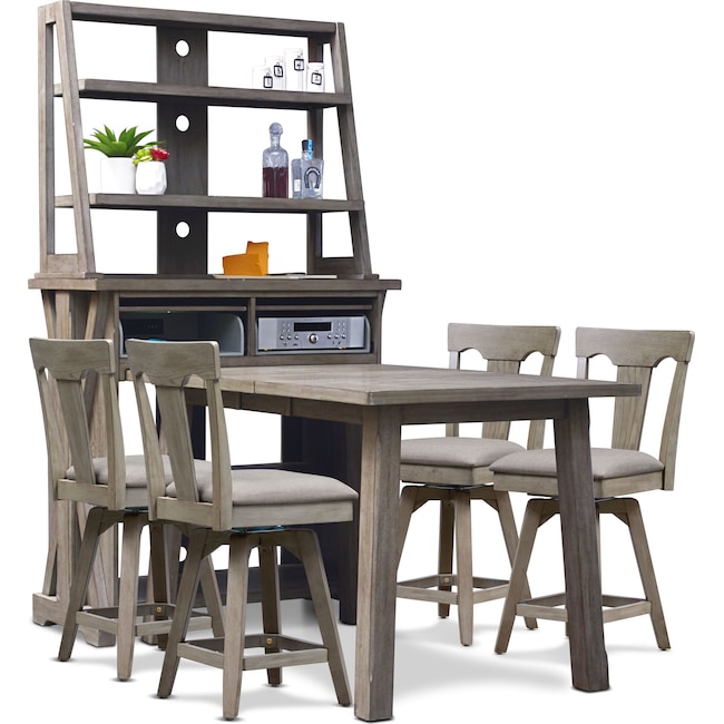 Dining Room Furniture - Maxton Counter-Height Dining Table with Media Hutch and 4 Stools