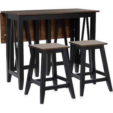 Maxwell Breakfast Bar and 2 Backless Counter Stools - Black