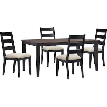 Maxwell Dining Table and 4 Upholstered Chairs - Black