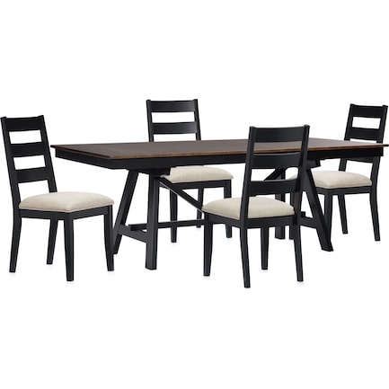 Maxwell Trestle Extendable Dining Table and 4 Upholstered Chairs - Black
