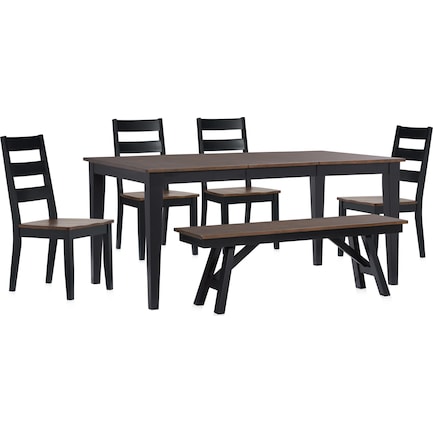Maxwell Extendable Dining Table, Bench and 4 Dining Chairs - Black