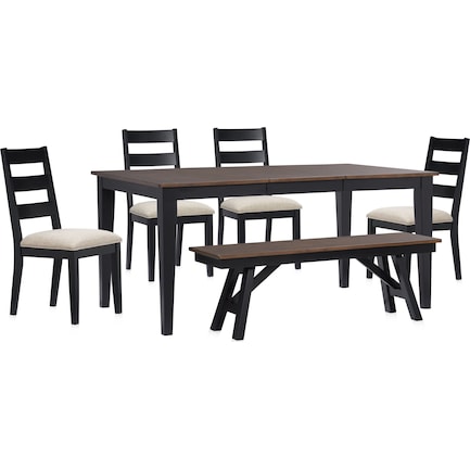 Maxwell Extendable Dining Table, Bench and 4 Upholstered Dining Chairs - Black