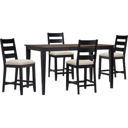 Maxwell Counter-Height Dining Table and 4 Upholstered Stools - Black