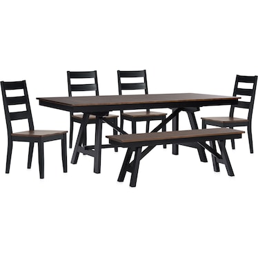 Maxwell Trestle Extendable Dining Table, 4 Chairs and Bench