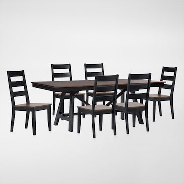 Maxwell Solid Wood Trestle Extendable Dining Table and 6 Chairs