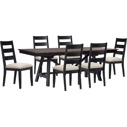 Maxwell Trestle Extendable Dining Table and 6 Upholstered Chairs - Black