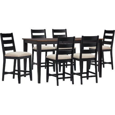 Maxwell Counter-Height Extendable Dining Table and 6 Upholstered Stools