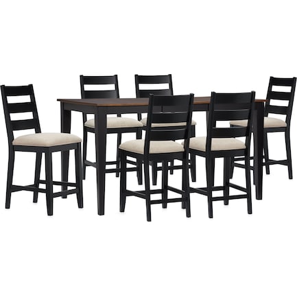 Maxwell Counter-Height Extendable Dining Table and 6 Upholstered Stools - Black