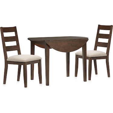 Maxwell Solid Wood Drop-Leaf Dining Table and 2 Upholstered Chairs - Hickory