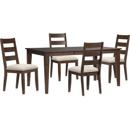 Maxwell Dining Table and 4 Upholstered Chairs - Hickory