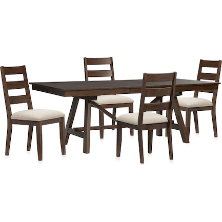 Maxwell Trestle Dining Table and 4 Upholstered Chairs - Hickory