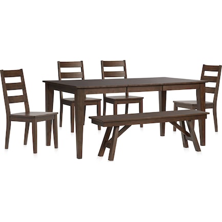 Maxwell Dining Table, Bench and 4 Dining Chairs - Hickory