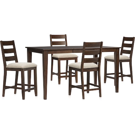 Maxwell Counter-Height Dining Table and 4 Upholstered Stools - Hickory