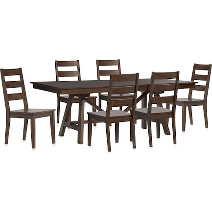 Maxwell Trestle Dining Table and 6 Chairs - Hickory