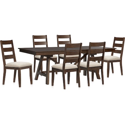 Maxwell Trestle Dining Table and 6 Upholstered Chairs - Hickory