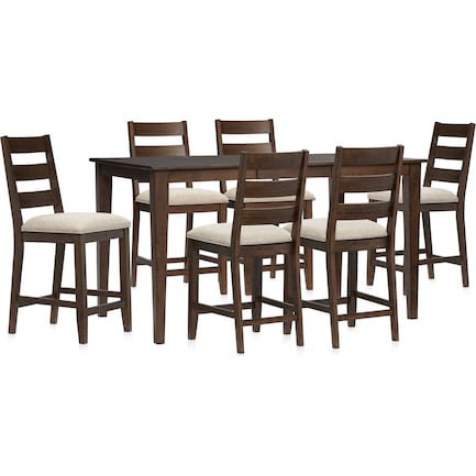 Maxwell Counter-Height Dining Table and 6 Upholstered Stools - Hickory
