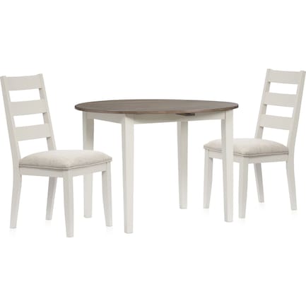 Maxwell Drop-Leaf Dining Table and 2 Upholstered Chairs - Gray