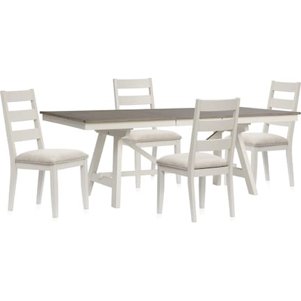 Maxwell Trestle Dining Table and 4 Upholstered Chairs - Gray