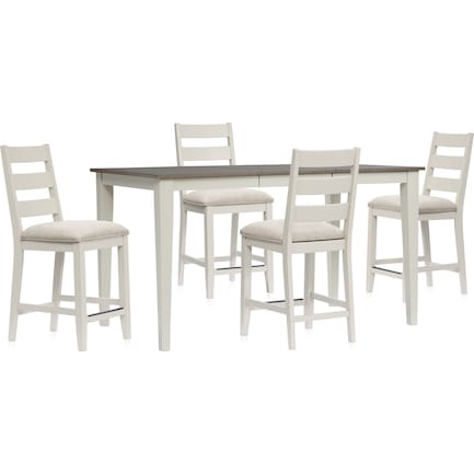 Maxwell Counter-Height Dining Table and 4 Upholstered Stools - Gray