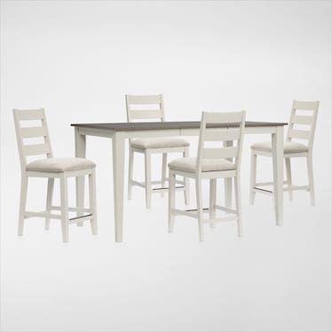 Maxwell Solid Wood Counter-Height Extendable Dining Table and 4 Upholstered Stools