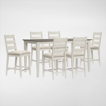 Maxwell Solid Wood Counter-Height Extendable Dining Table and 6 Upholstered Stools