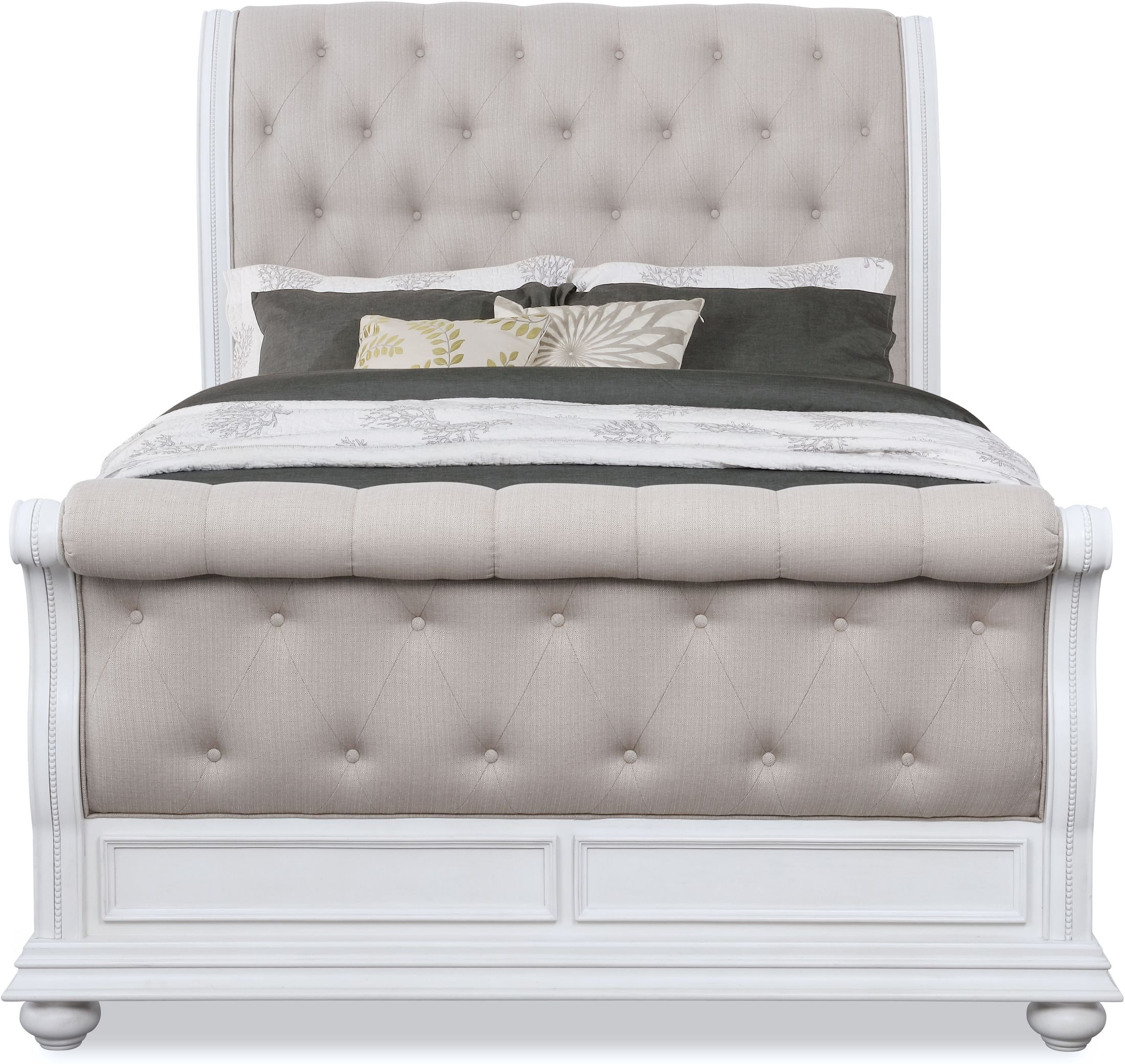 Mayfair 5-Piece Upholstered Sleigh Bedroom Set With Dresser And Mirror ...