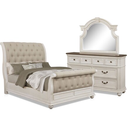 Mayfair 5-Piece King Upholstered Sleigh Bedroom Set with Dresser and Mirror