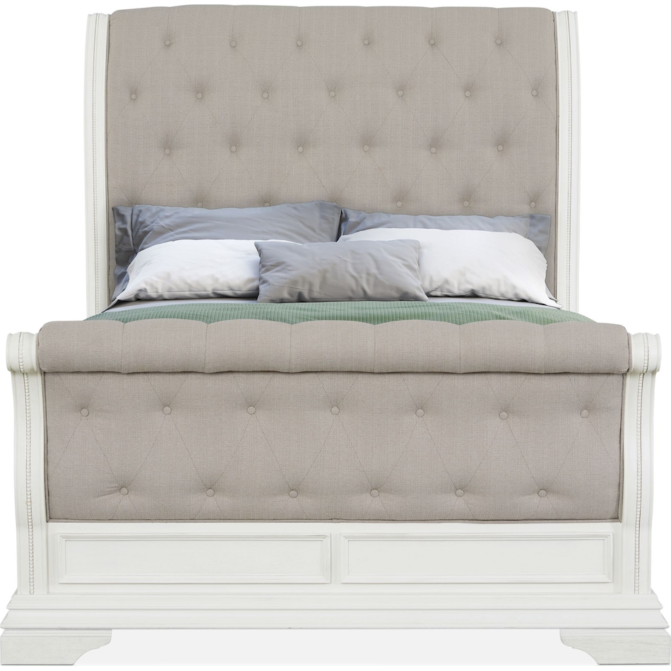 Mayfair 5Piece Upholstered Sleigh Bedroom Set with Dresser and Mirror Value City Furniture