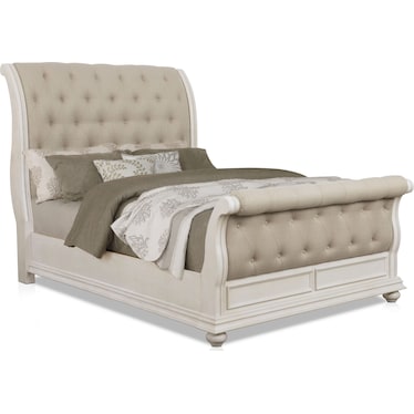 Mayfair 5-Piece Queen Upholstered Sleigh Bedroom Set with Dresser and Mirror