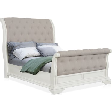 Mayfair 5-Piece Upholstered Sleigh Bedroom Set with Dresser and Mirror