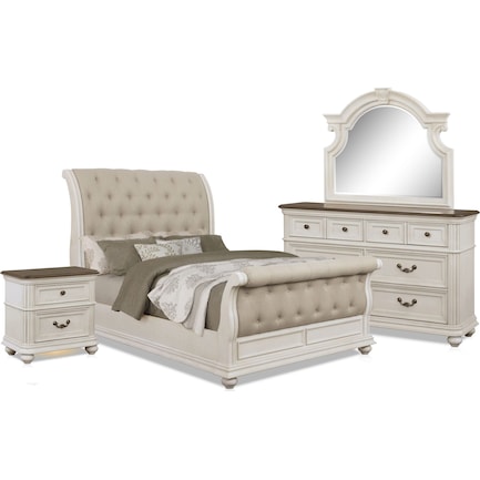 Bedroom Packages, White Upholstered King Bedroom Set