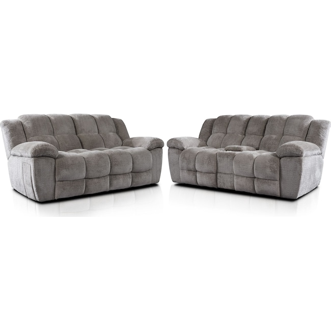 Living Room Furniture - Mellow Manual Reclining Sofa and Loveseat Set - Stone