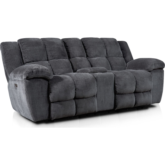 Living Room Furniture - Mellow Dual-Power Reclining Loveseat - Gray