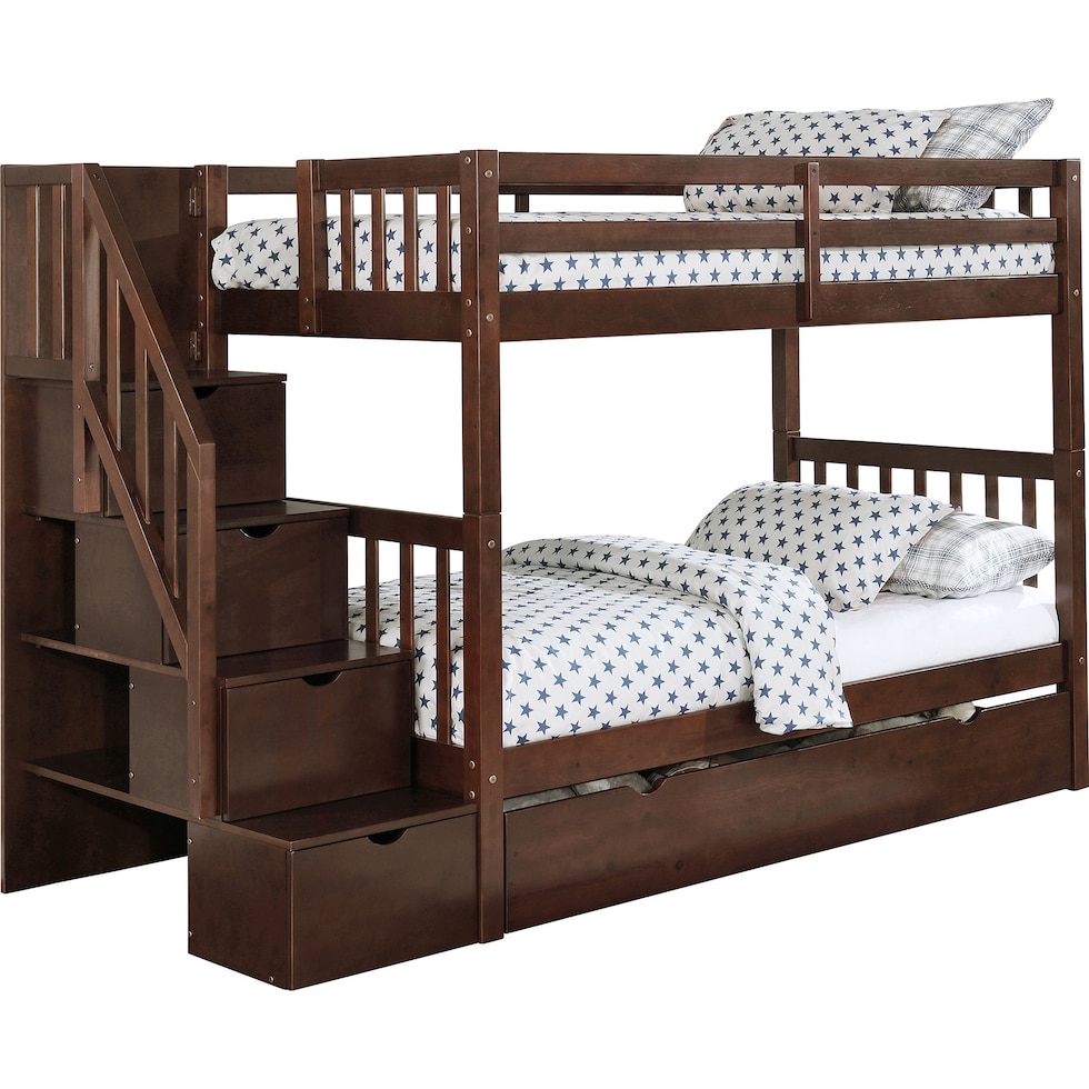 memphis dark brown twin over twin bunk bed with trundle   