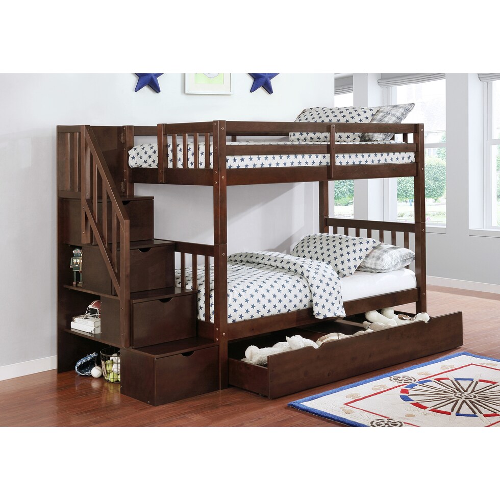 memphis dark brown twin over twin bunk bed with trundle   