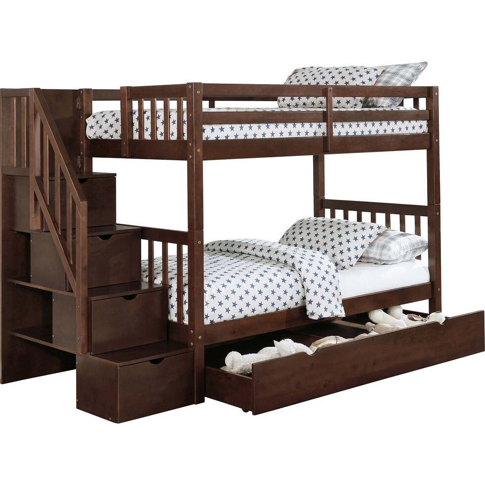 memphis dark brown twin over twin bunk bed with trundle   