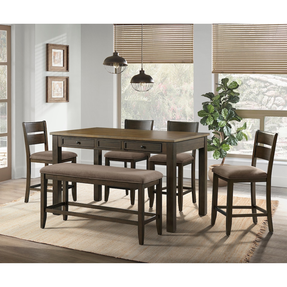 meretta dark brown  pc counter height dining room   