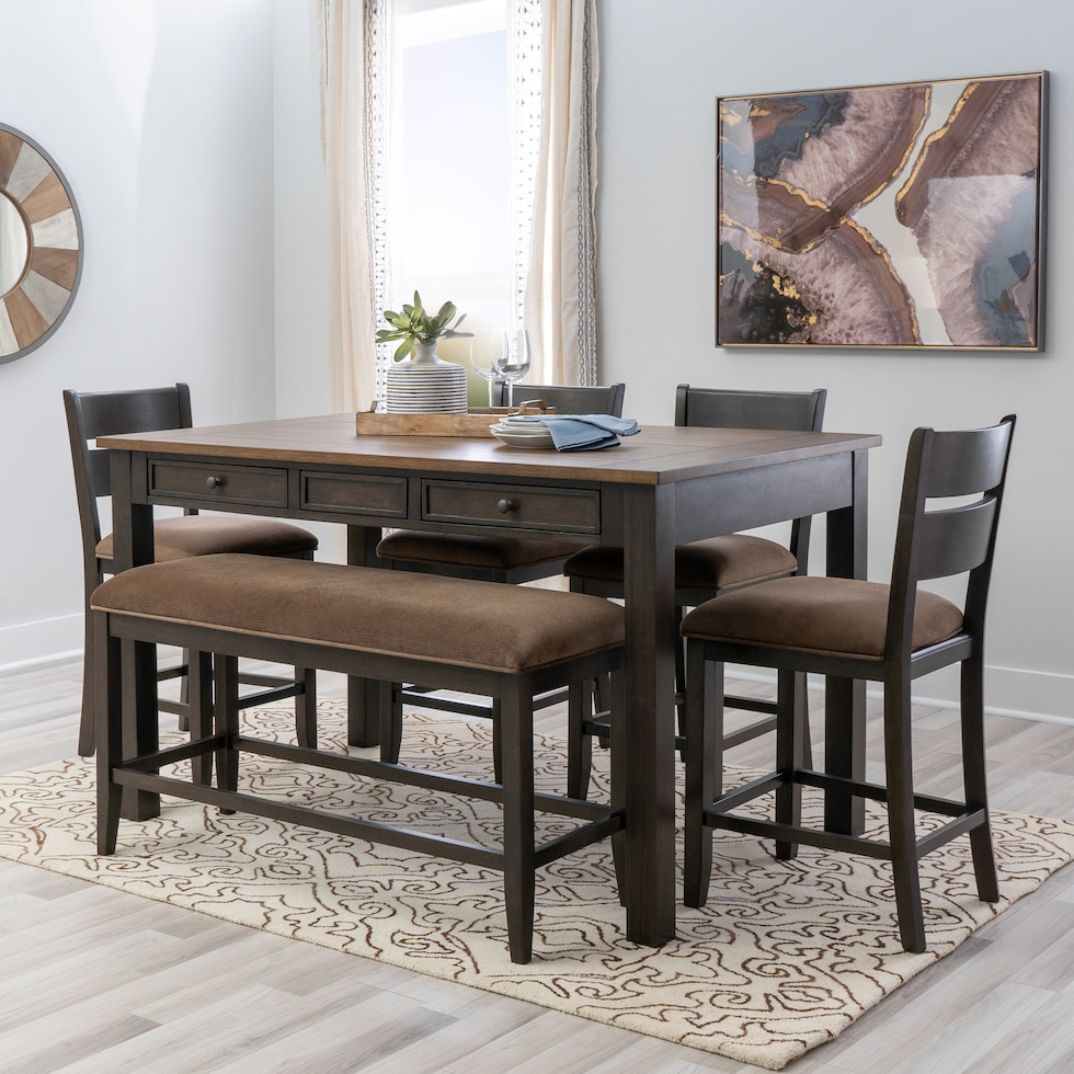 meretta dark brown  pc counter height dining room   