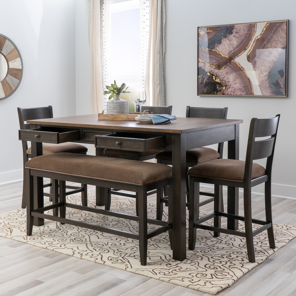 meretta dark brown  pc counter height dining room   