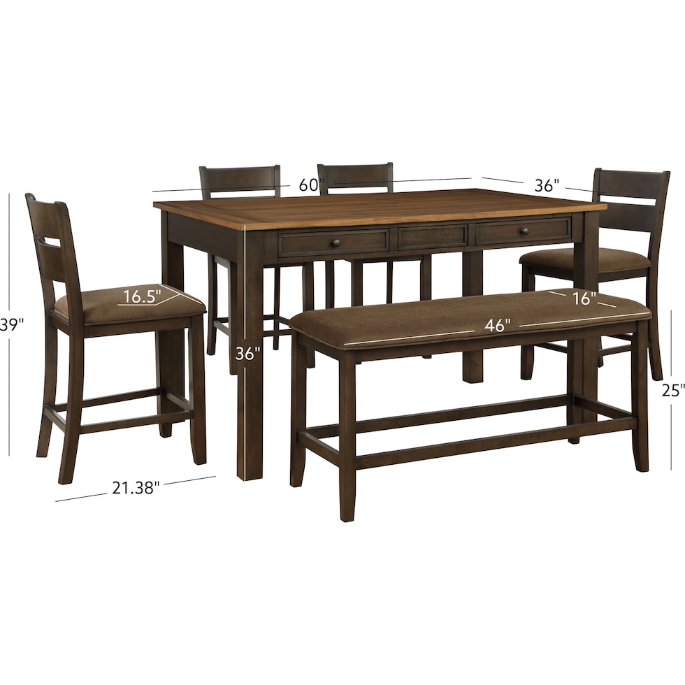 meretta dark brown  pc counter height dining room   