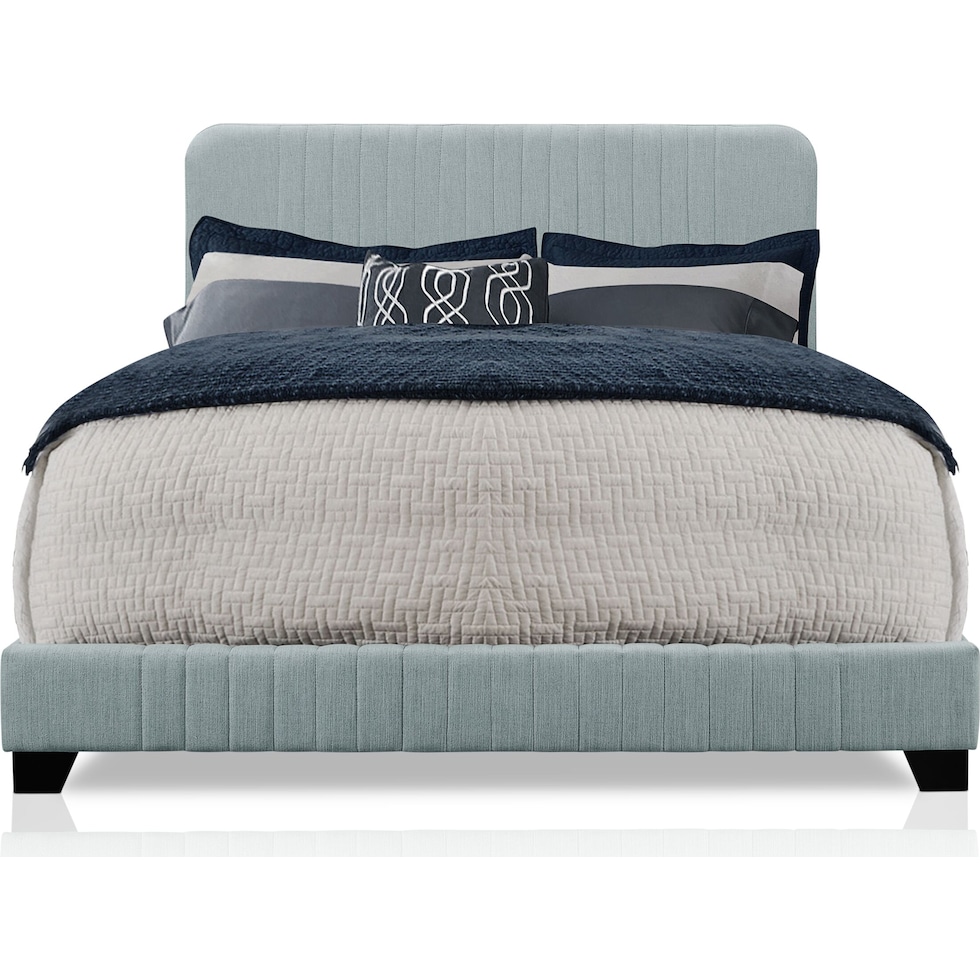 mia blue queen upholstered bed   