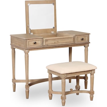 Michelle Vanity Desk and Stool - Gray