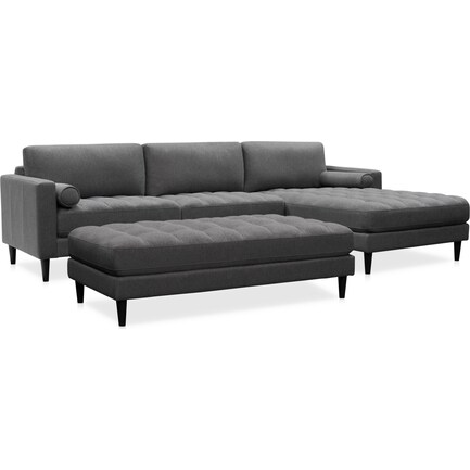 Midtowne 2-Piece Sectional with Right-Facing Chaise and Ottoman - Charcoal