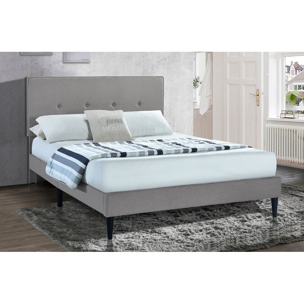 mikah gray queen upholstered bed   