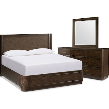 Milan 5-Piece Panel Bedroom Set with Dresser and Mirror