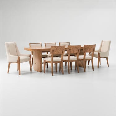 Milan Dining Table, 6 Side Chairs and 2 Host Chairs - Blonde