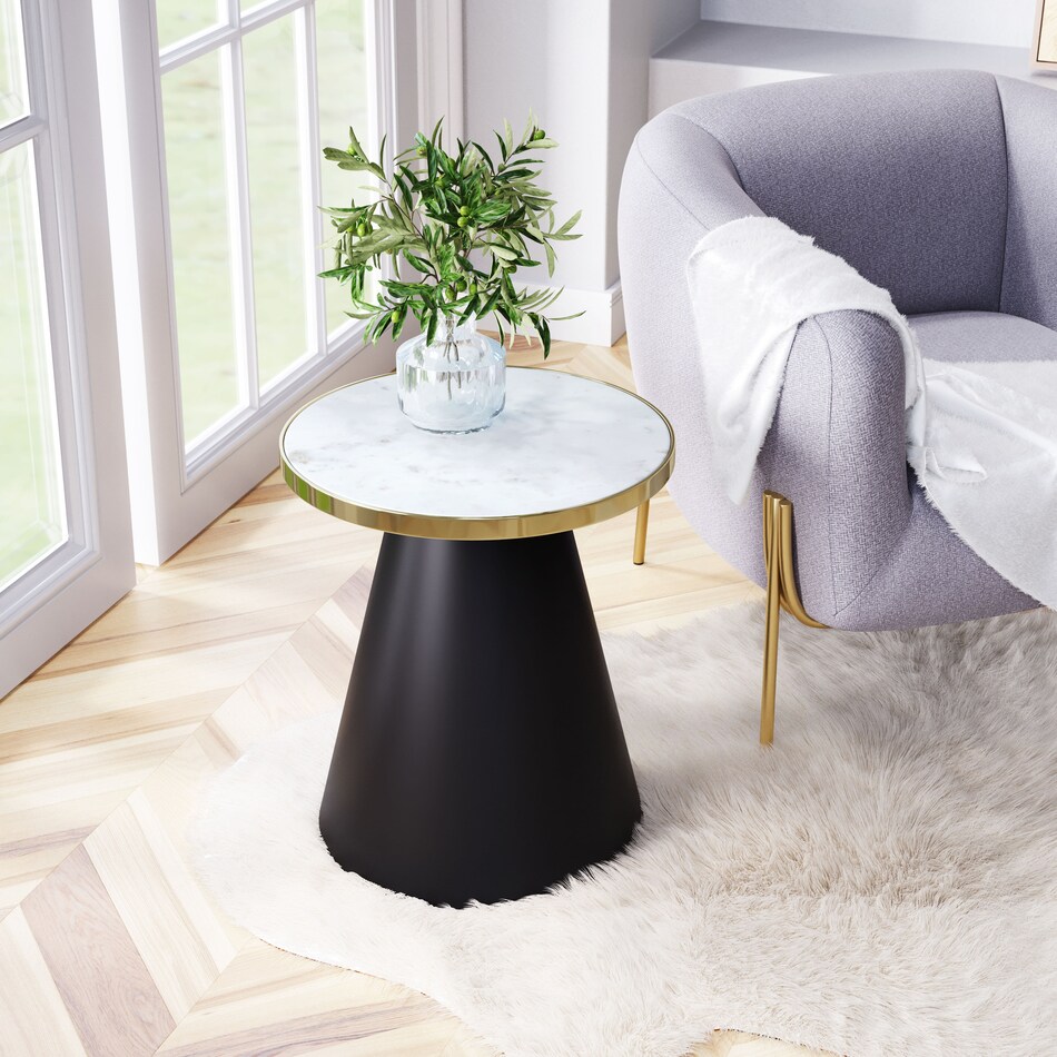 milky white black gold side table   