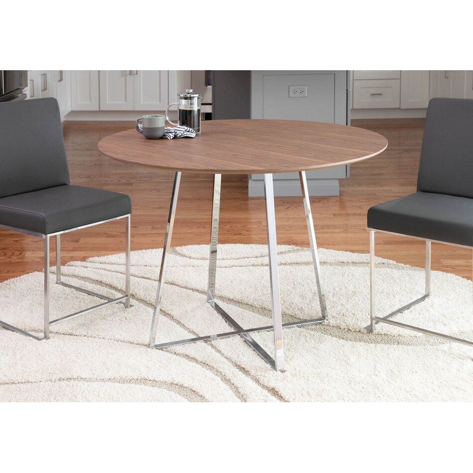 Miller Round Dining Table Chrome/Walnut Value City Furniture