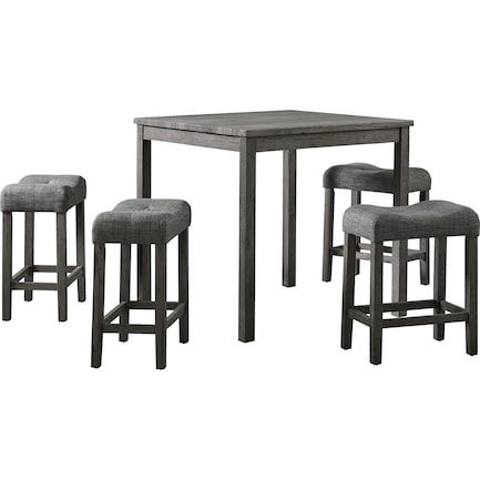 Mirabelle Dining Table and 4 Counter-Height Stools - Charcoal